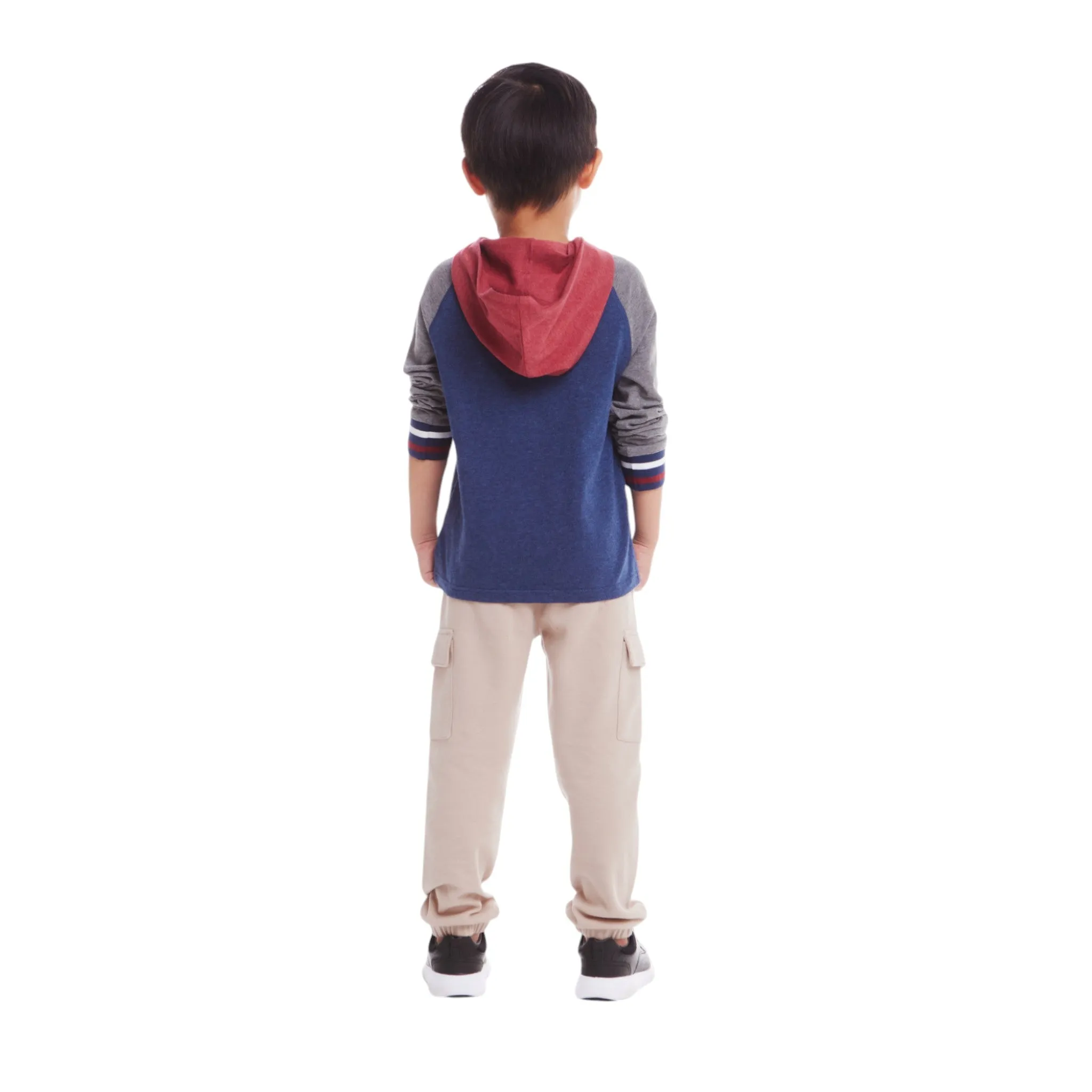 Kids Hooded Colorblocked Jersey Tee & Jogger Set | Red Navy & Heather Grey Babykids_Andy-Evan