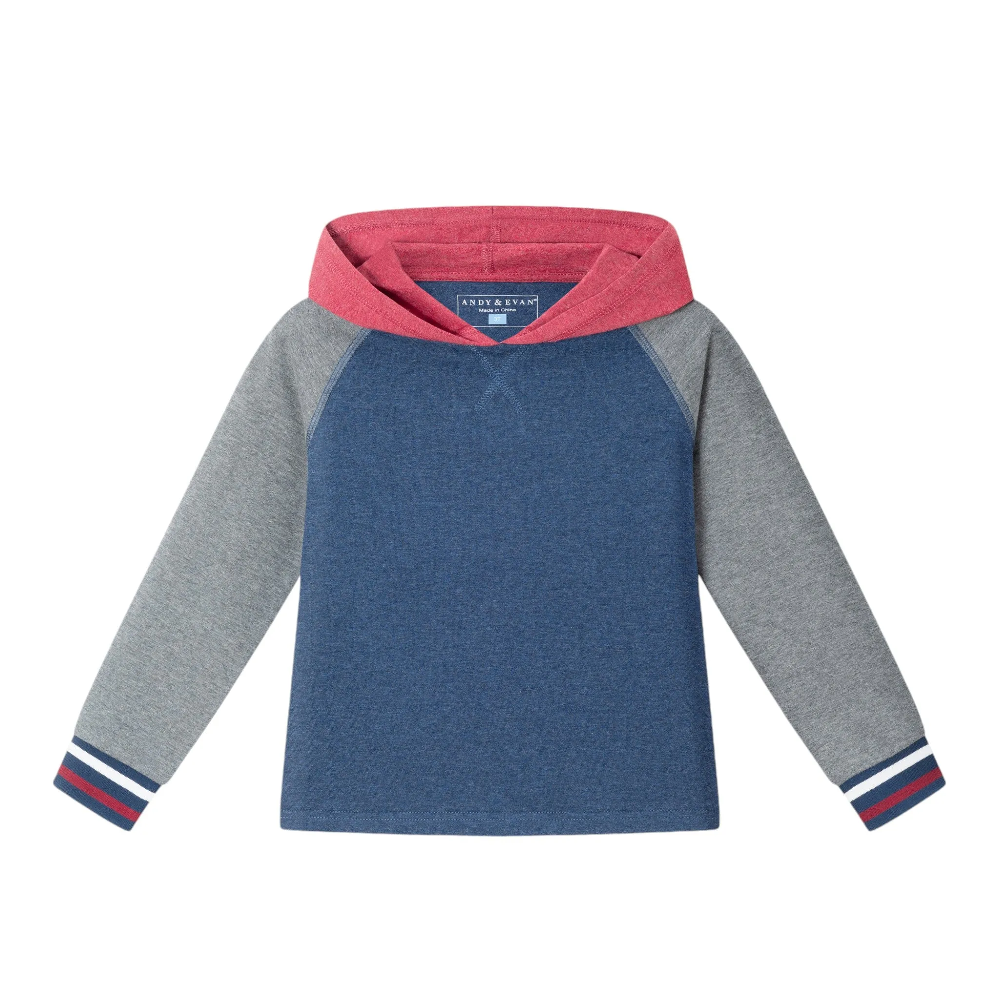 Kids Hooded Colorblocked Jersey Tee & Jogger Set | Red Navy & Heather Grey Babykids_Andy-Evan