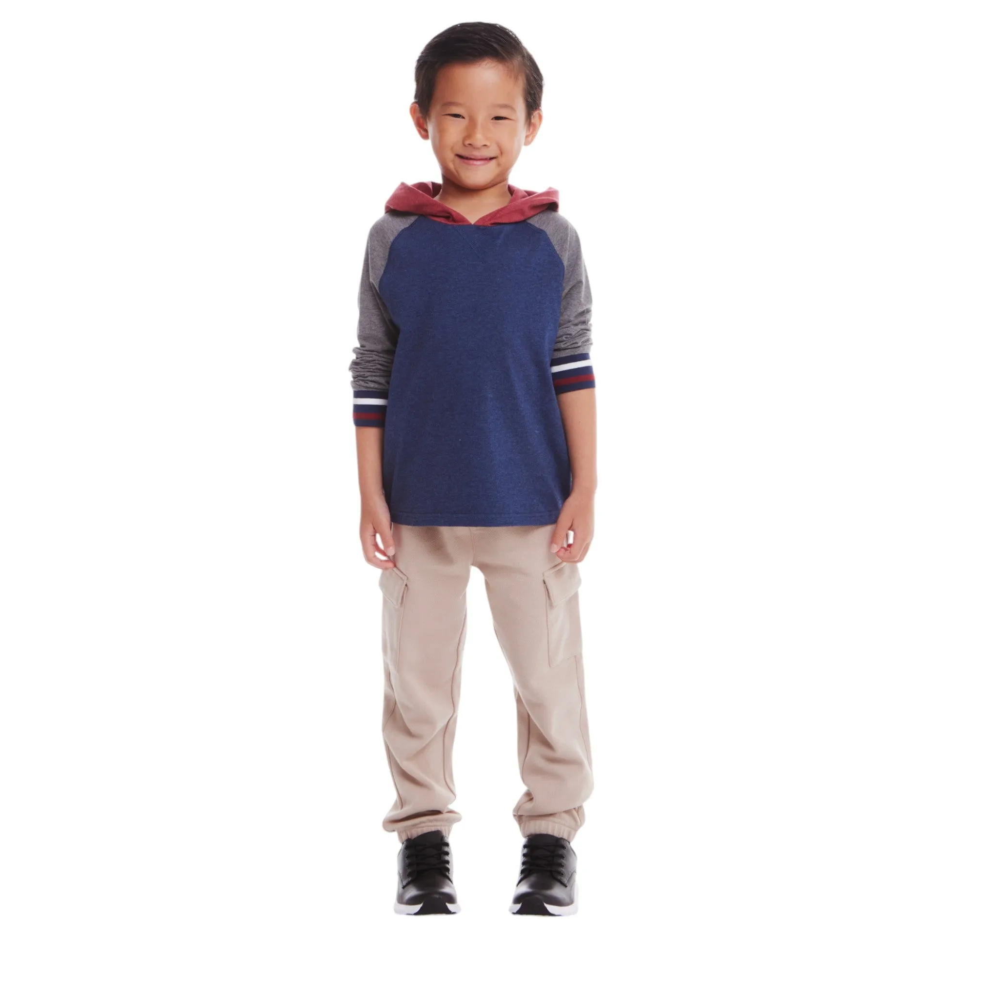 Kids Hooded Colorblocked Jersey Tee & Jogger Set | Red Navy & Heather Grey Babykids_Andy-Evan