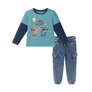 Kids Jersey Twofer Tee & Terry Pants Set | Blue Navy Sports Babykids_Andy-Evan
