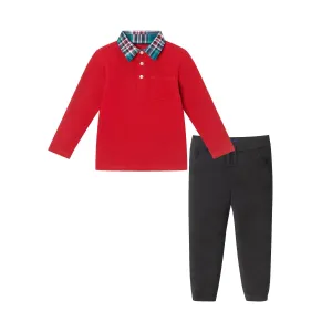 Kids Red Holiday Polo Set Babykids_Andy-Evan