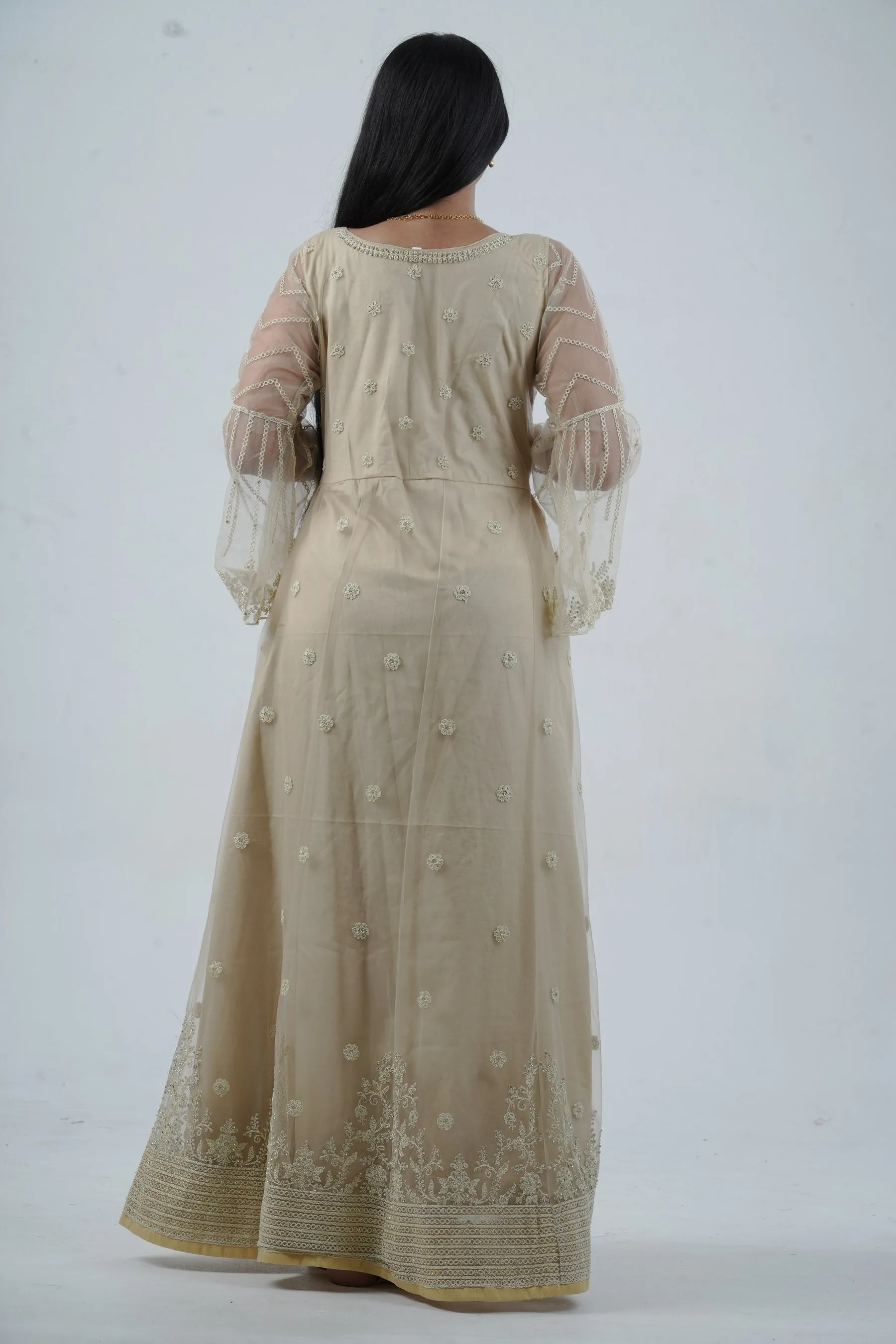 KURTI Embroidered & Stonework Long Gown with Santoon Lining