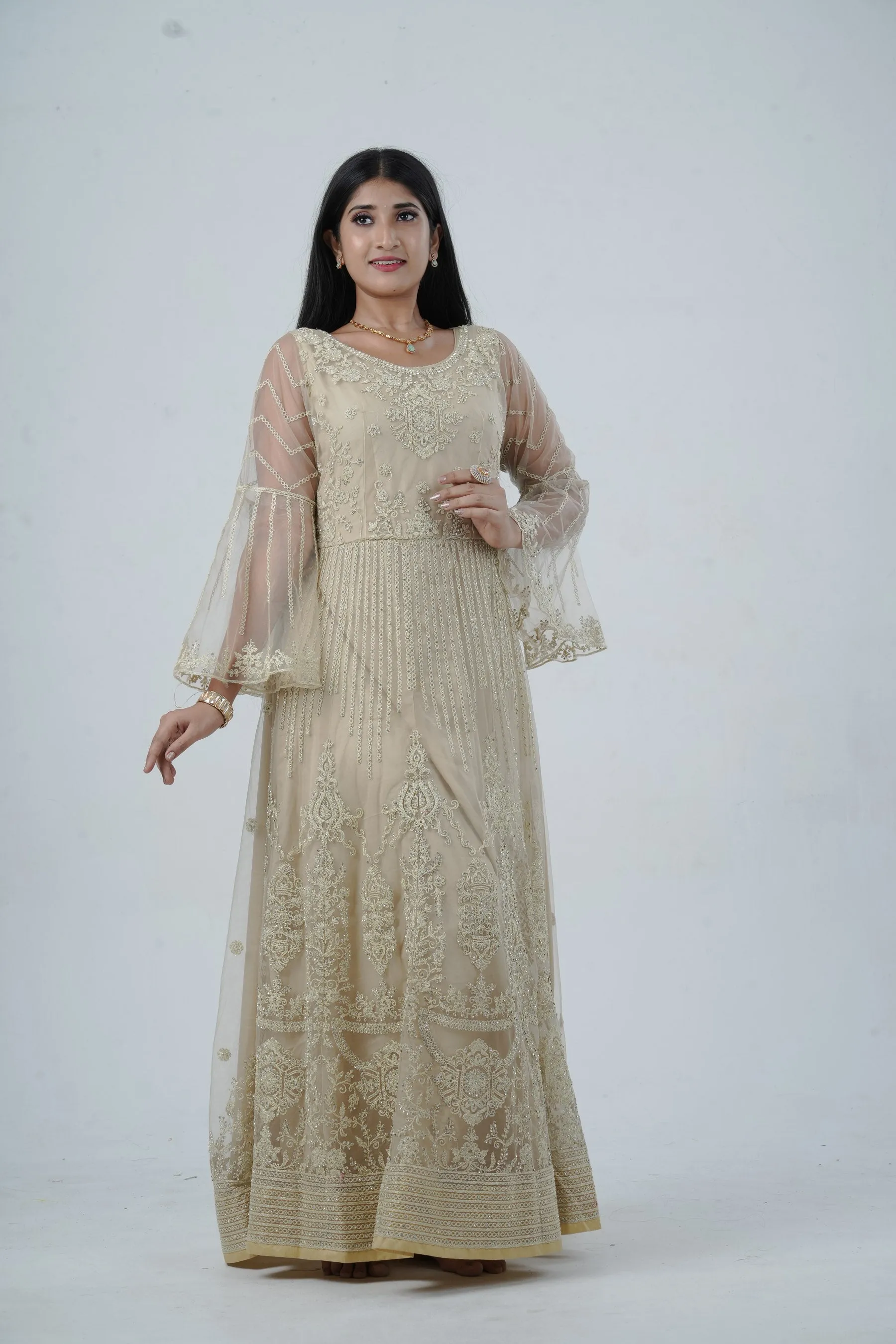KURTI Embroidered & Stonework Long Gown with Santoon Lining