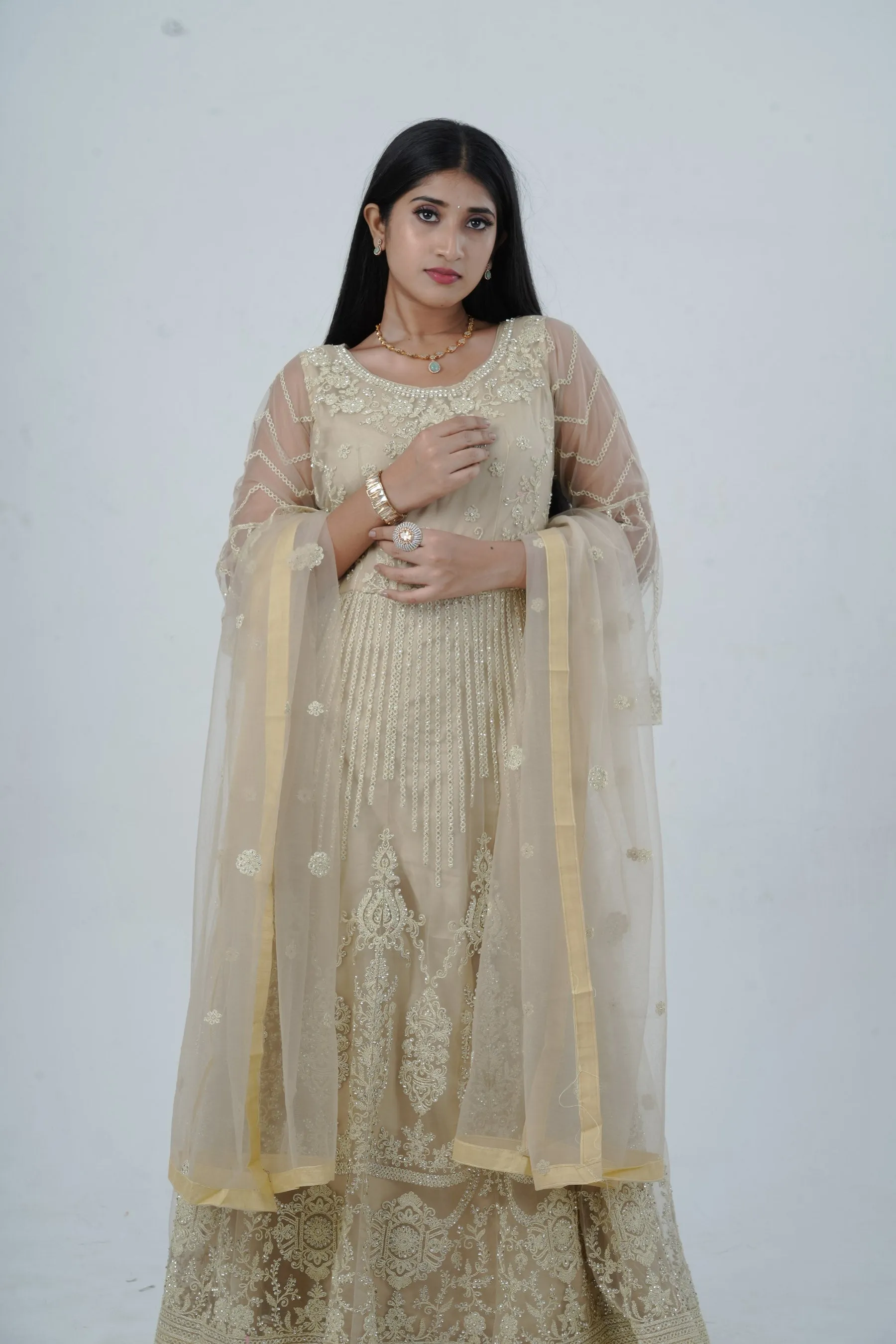 KURTI Embroidered & Stonework Long Gown with Santoon Lining