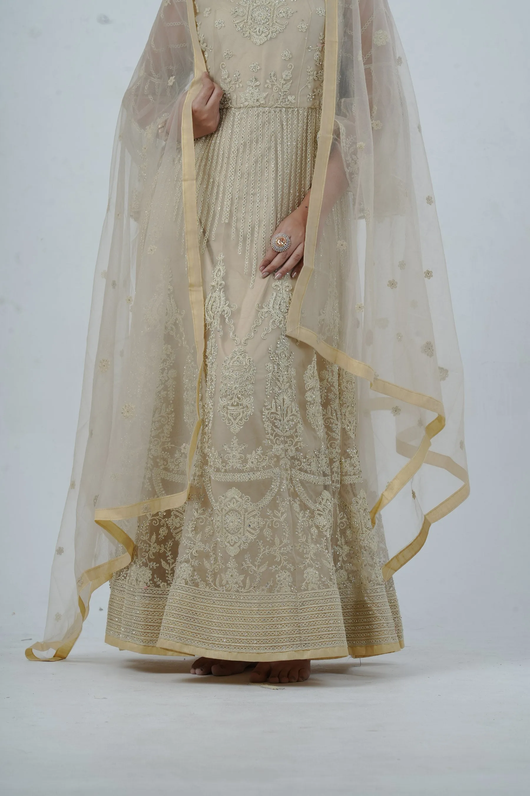 KURTI Embroidered & Stonework Long Gown with Santoon Lining