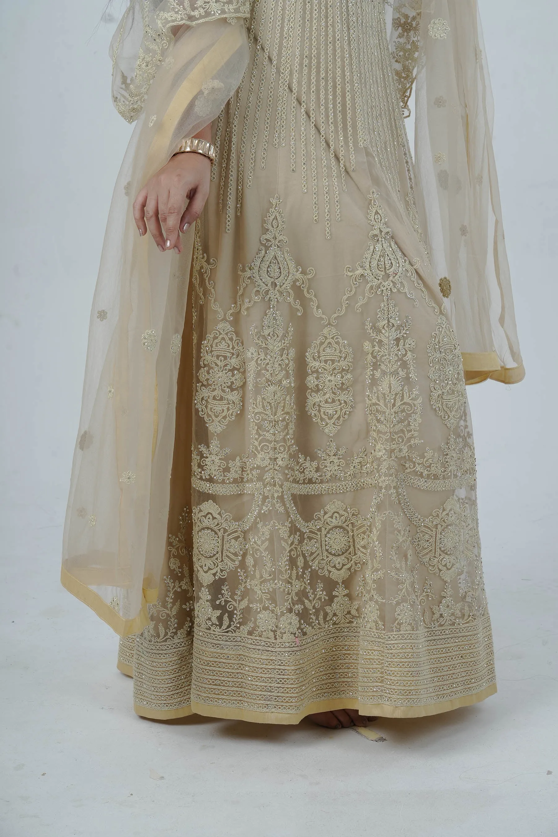 KURTI Embroidered & Stonework Long Gown with Santoon Lining