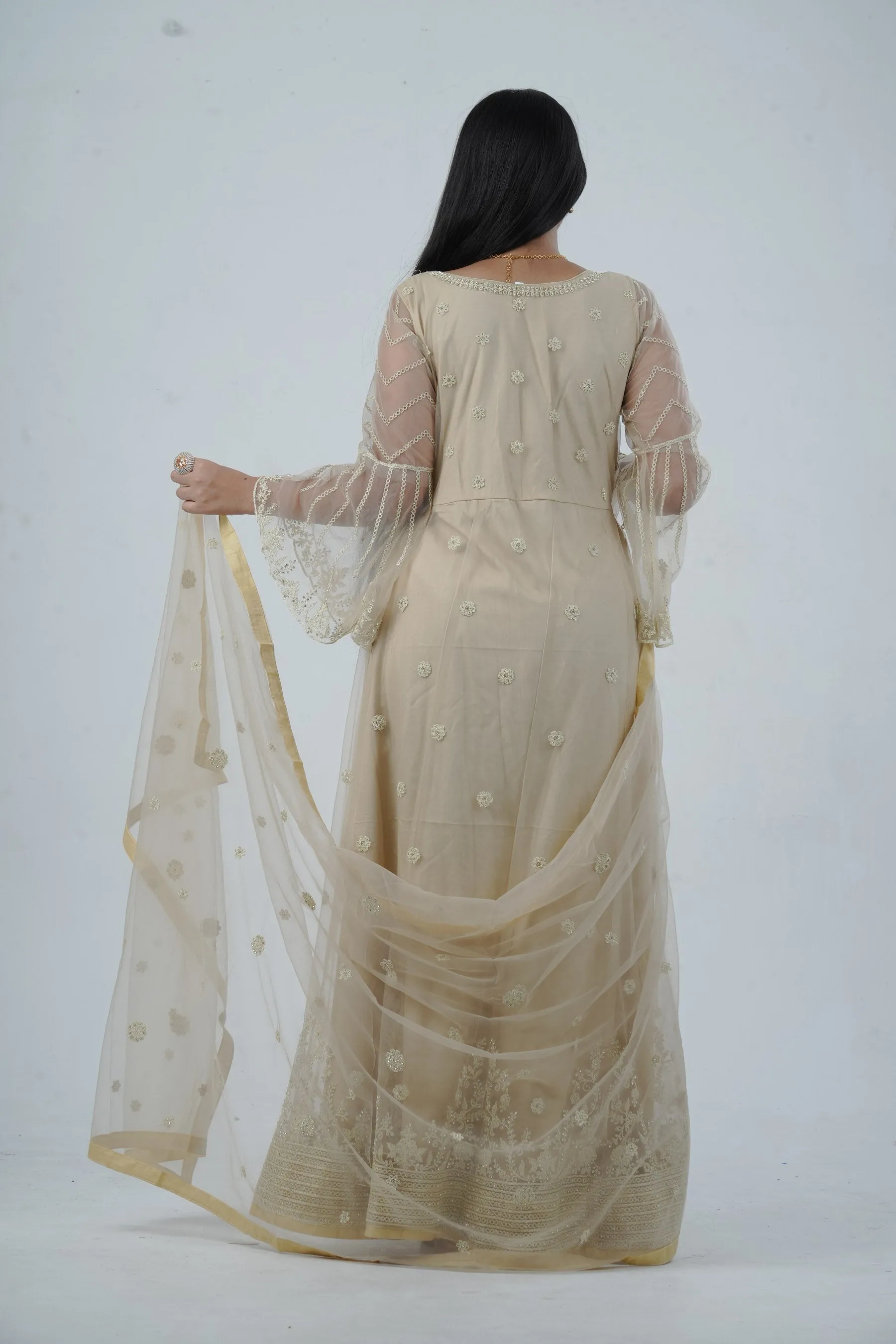 KURTI Embroidered & Stonework Long Gown with Santoon Lining