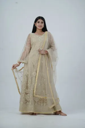 KURTI Embroidered & Stonework Long Gown with Santoon Lining
