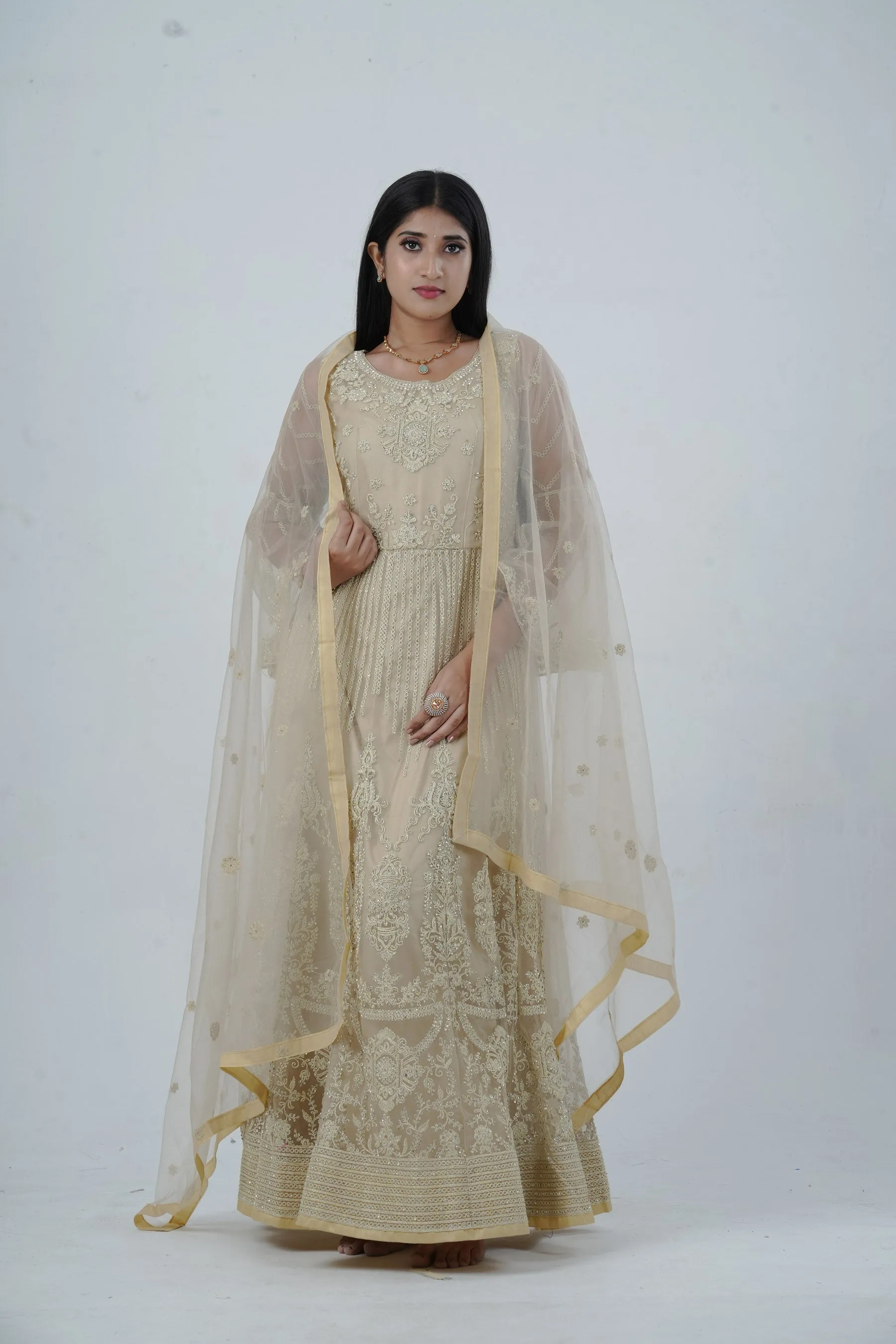 KURTI Embroidered & Stonework Long Gown with Santoon Lining