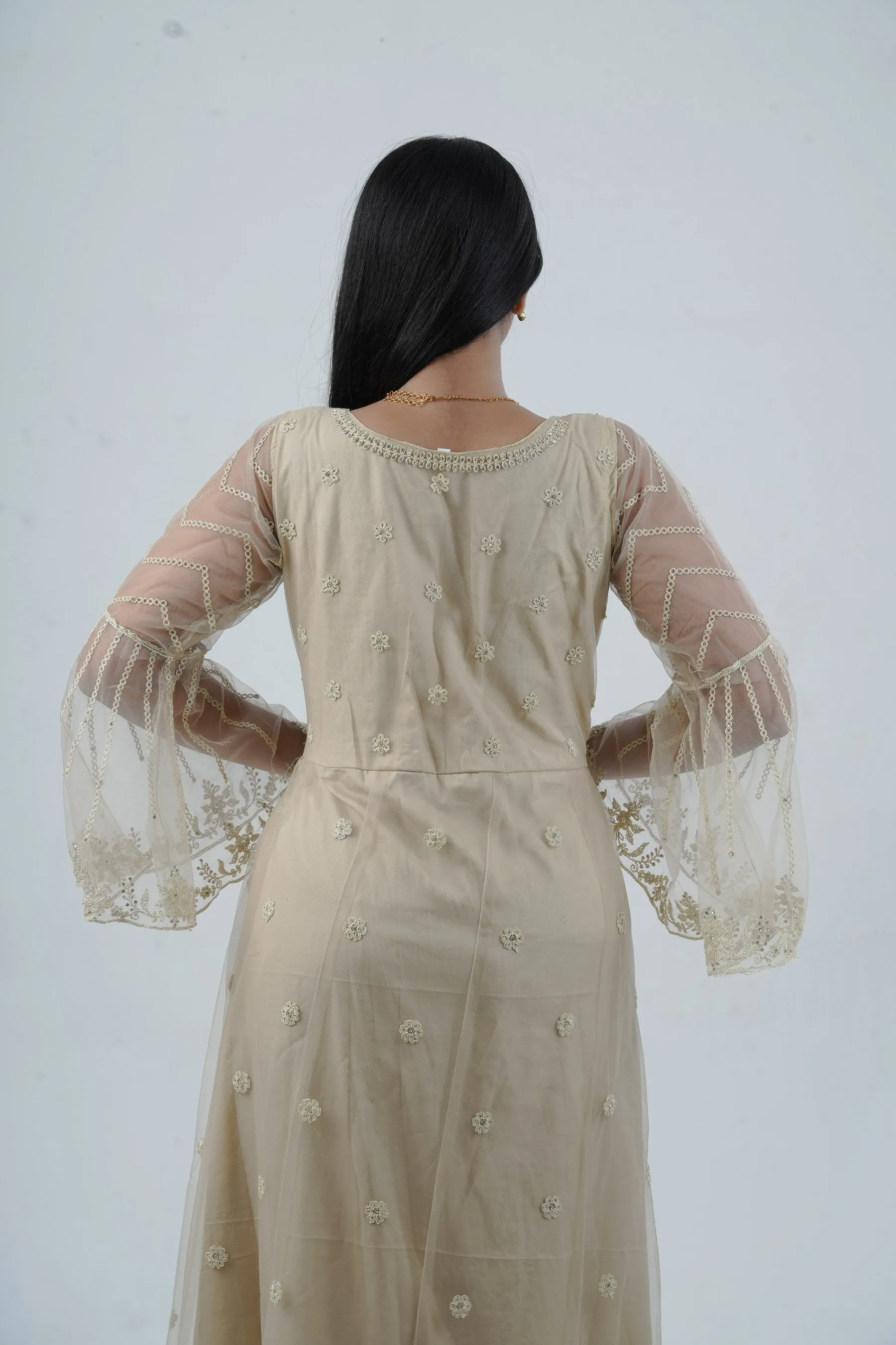KURTI Embroidered & Stonework Long Gown with Santoon Lining