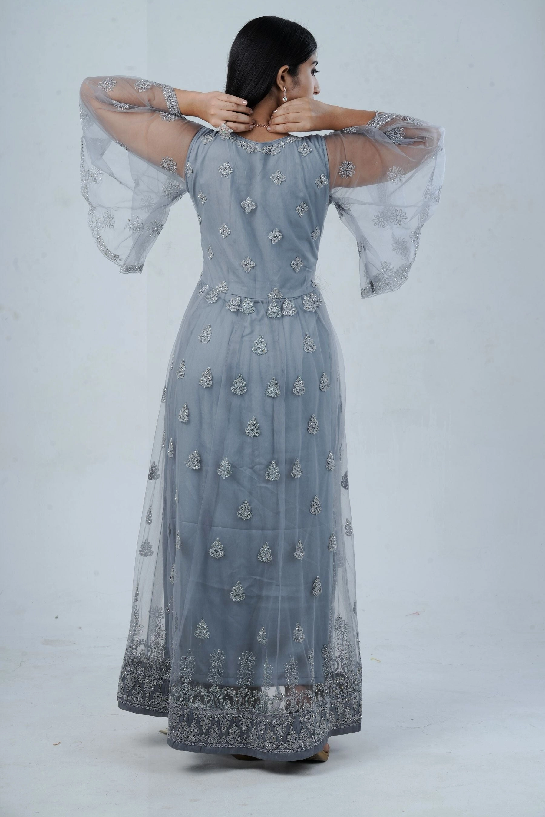 Luxurious Embroidered Long Gown with Stone Work