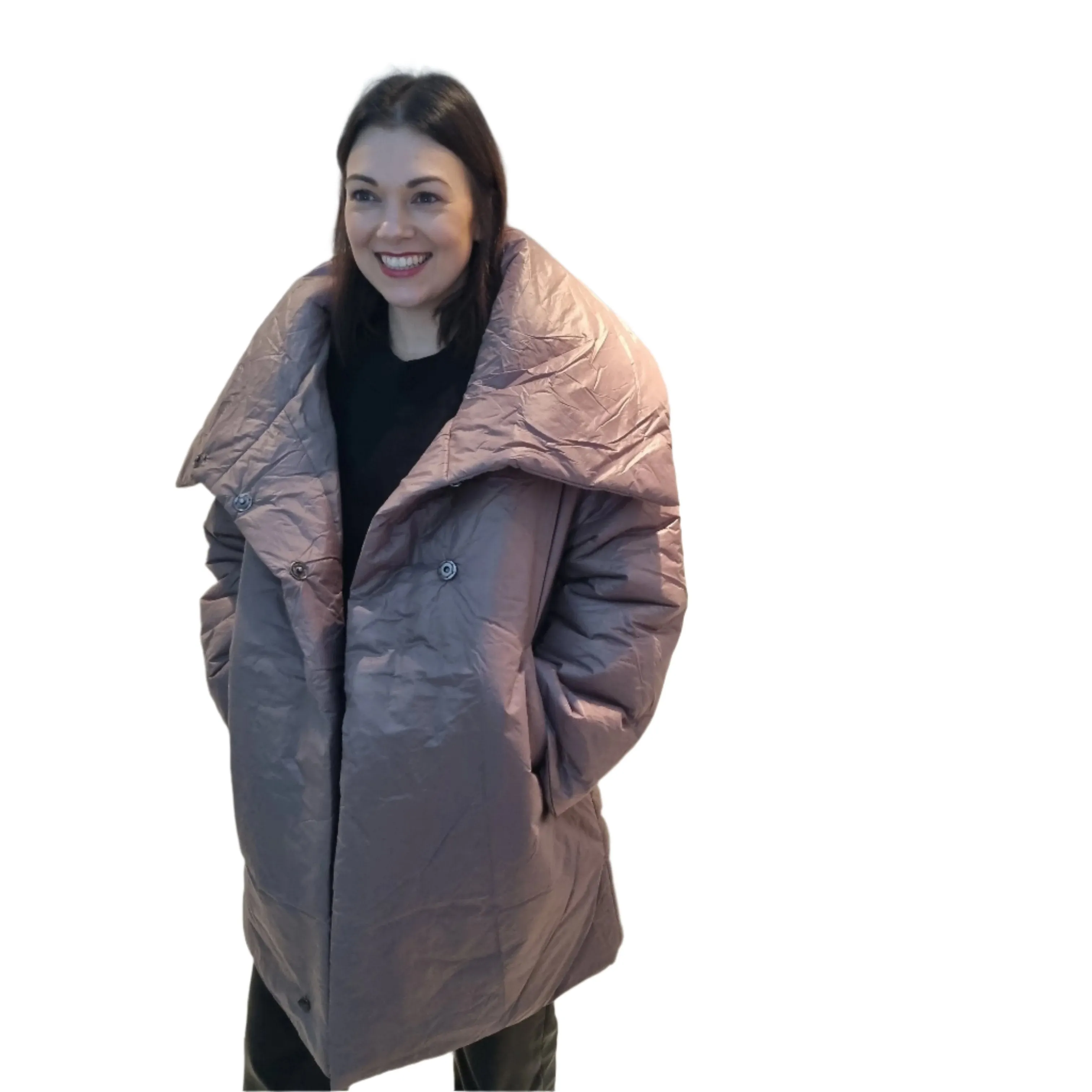 Malissa J Padded Mid Length Coat with Large Collar