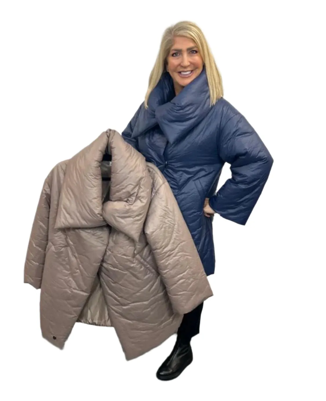 Malissa J Padded Mid Length Coat with Large Collar