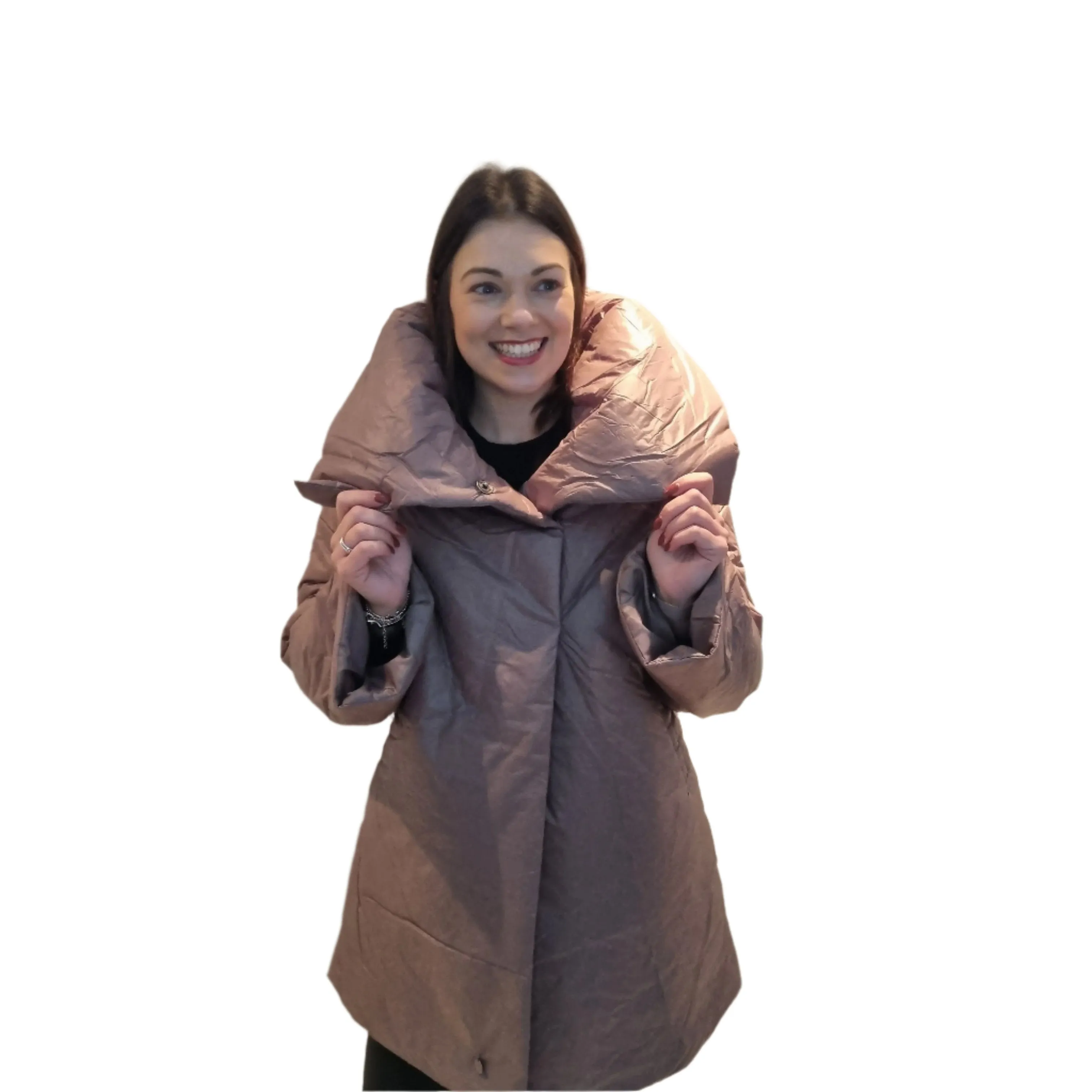 Malissa J Padded Mid Length Coat with Large Collar