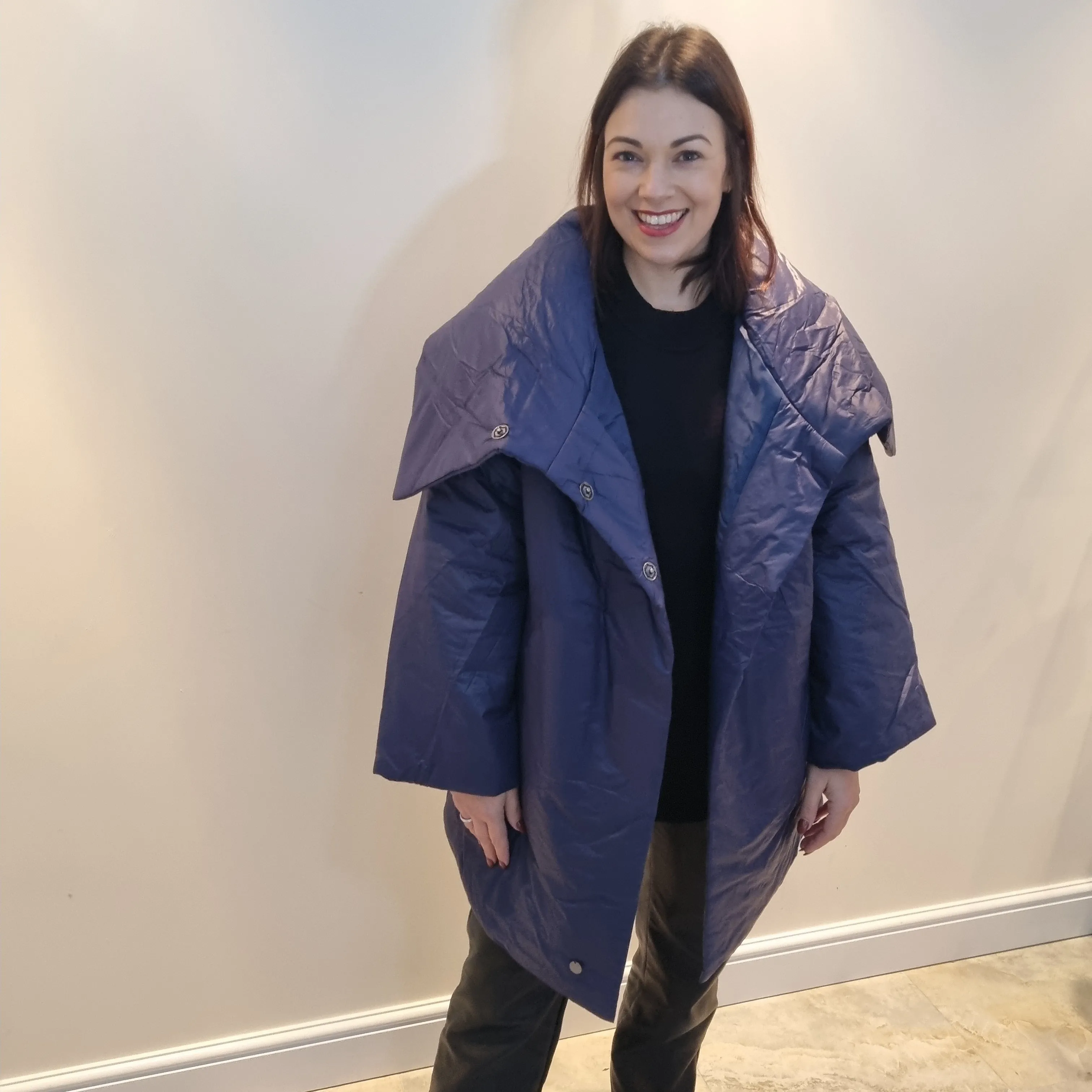 Malissa J Padded Mid Length Coat with Large Collar