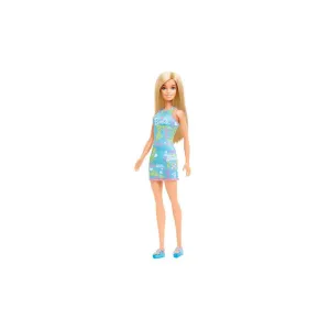 Mattel Toys Barbie Doll Wearing Blue Barbie Print Dress