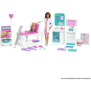 Mattel Toys Barbie Fast Cast Clinic Playset with Brunette Barbie Doctor Doll