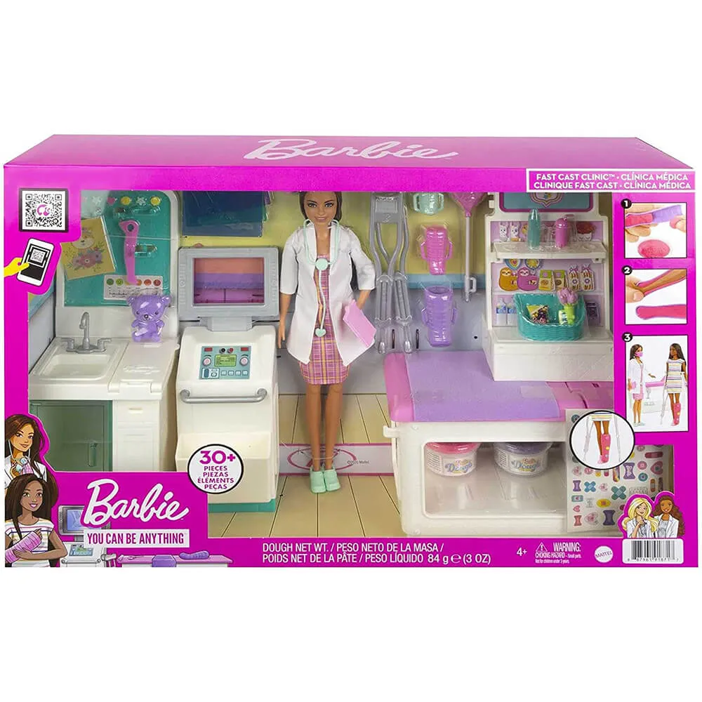 Mattel Toys Barbie Fast Cast Clinic Playset with Brunette Barbie Doctor Doll