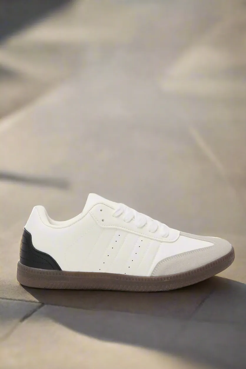 Men Beige Material Block Sneakers