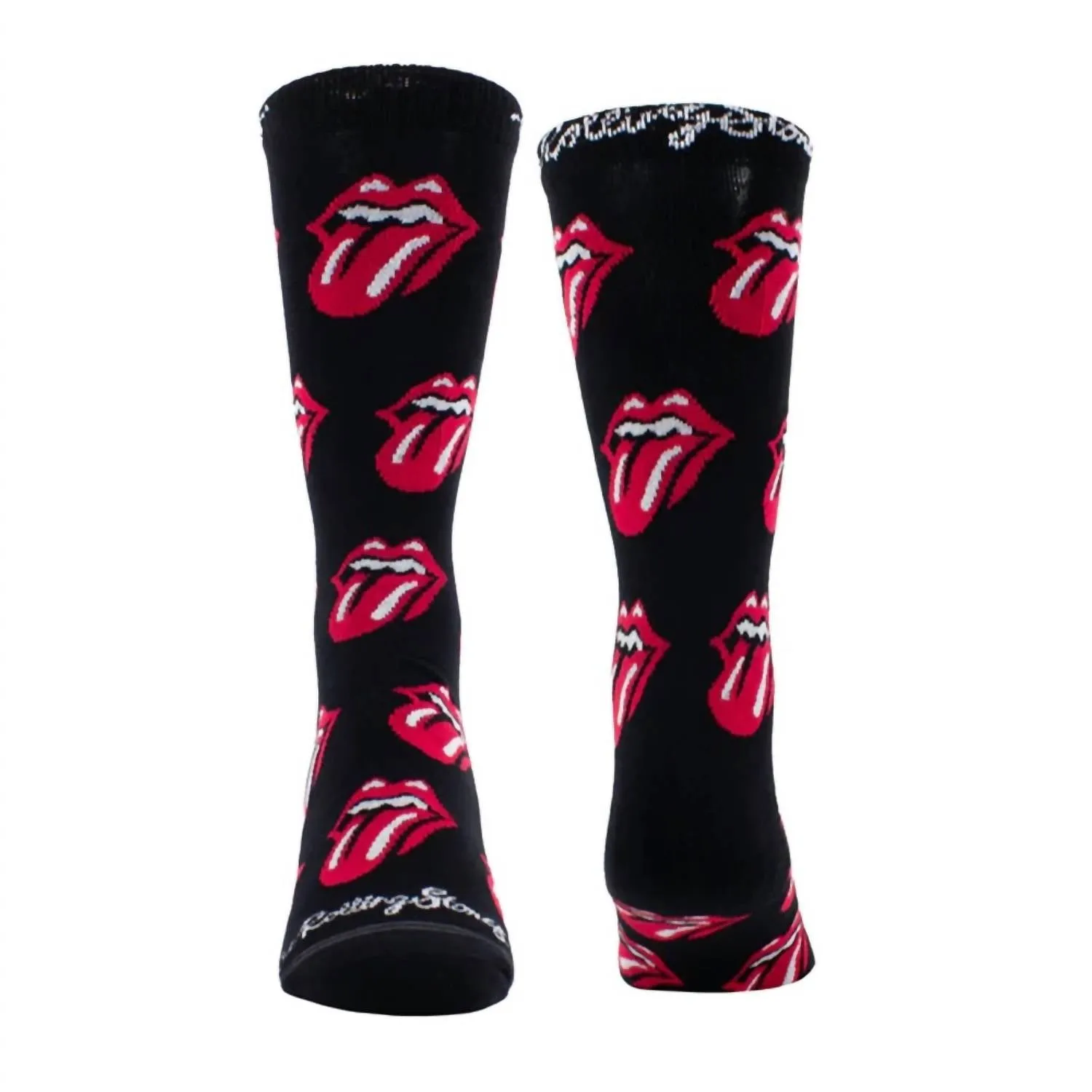 Men's The Rolling Stones Allover Red Tongues Crew Socks In Black