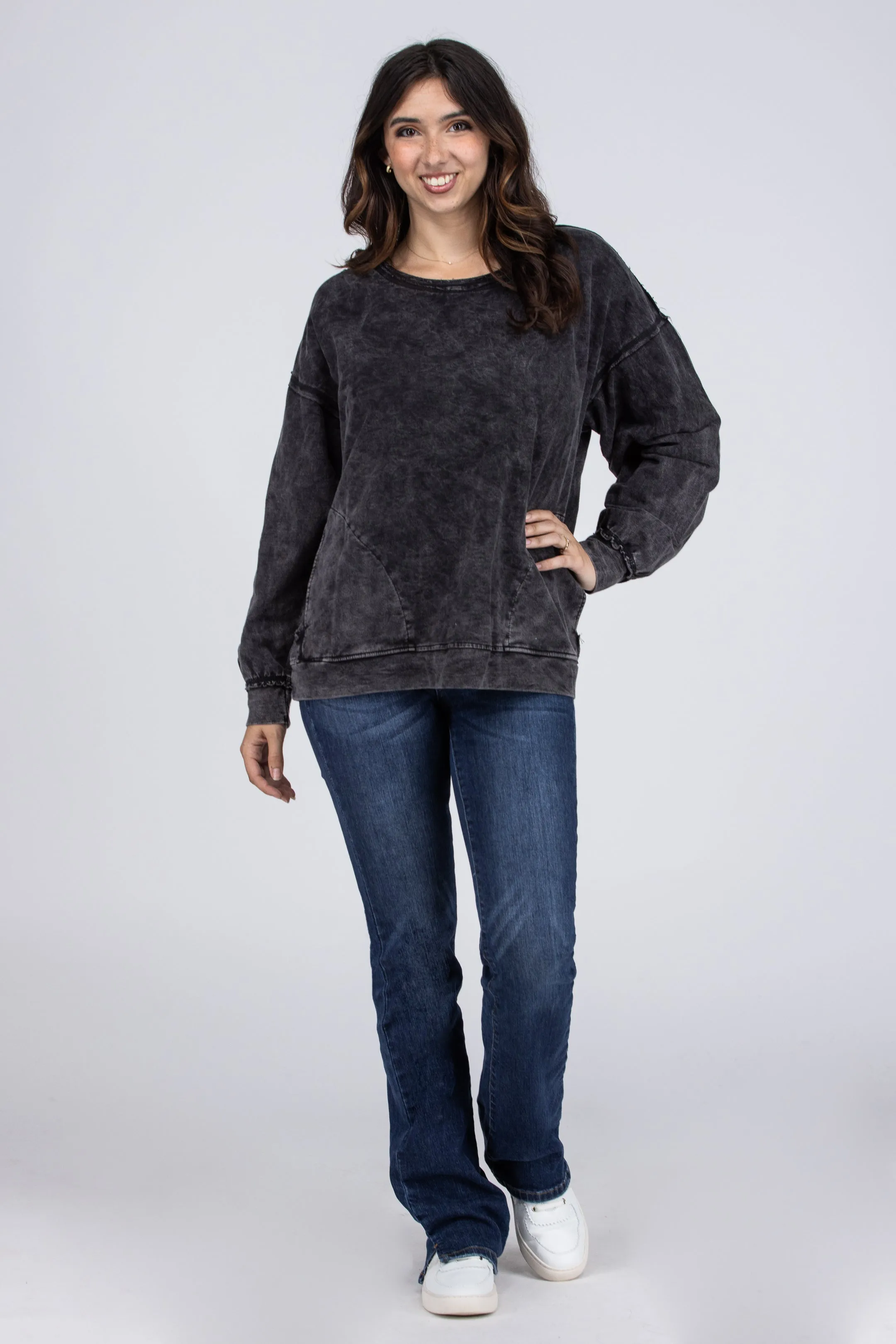 Merry Midnight Women's Vintage Wash Long Sleeve Sweater