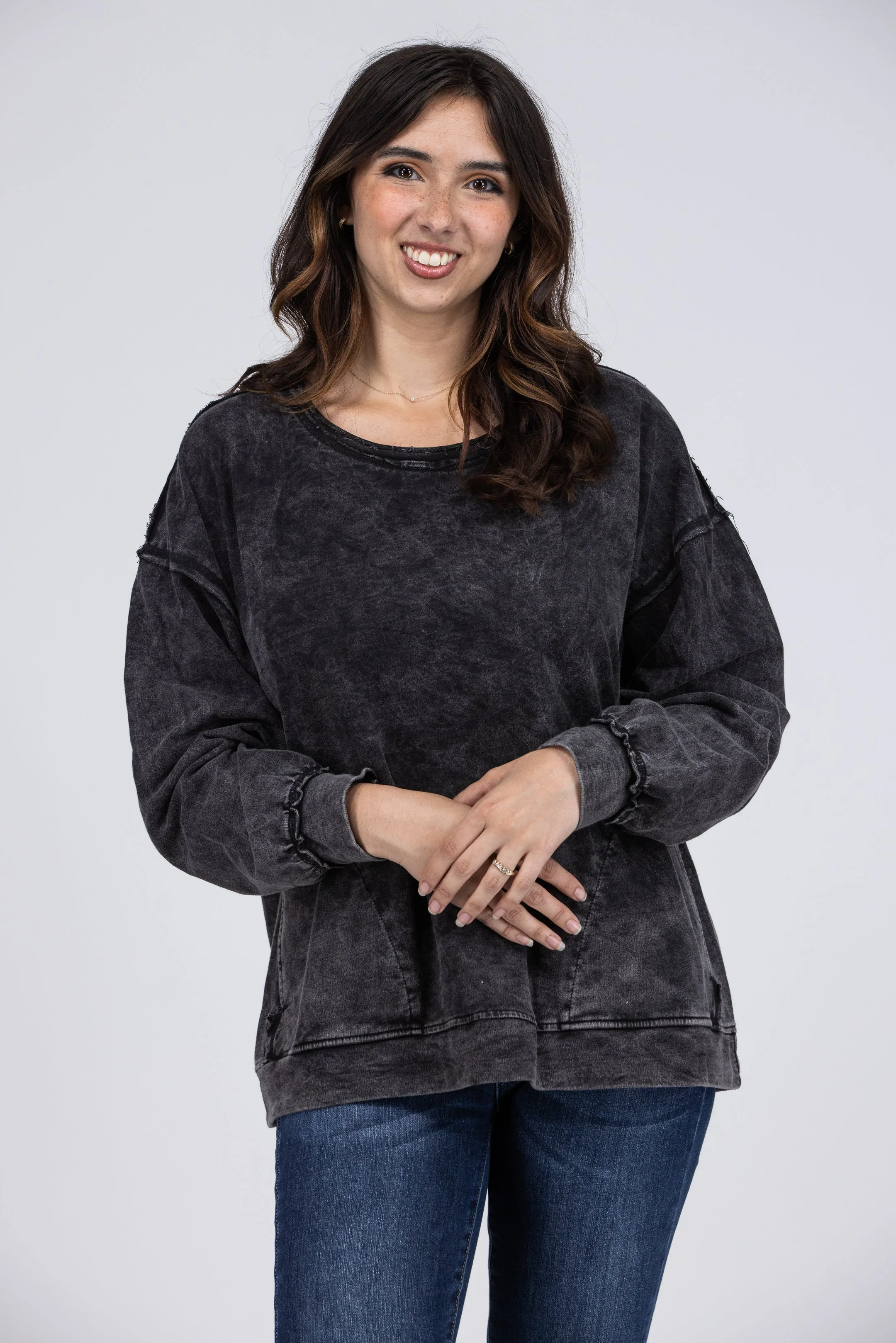 Merry Midnight Women's Vintage Wash Long Sleeve Sweater