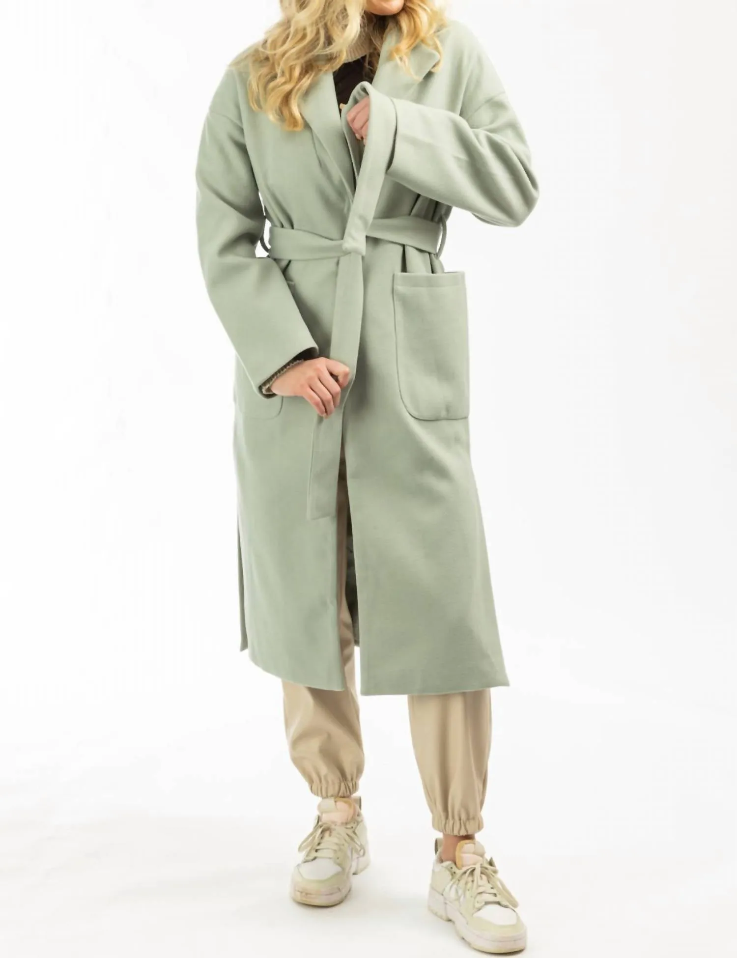 Oversize Belted Trench Coat In Mint