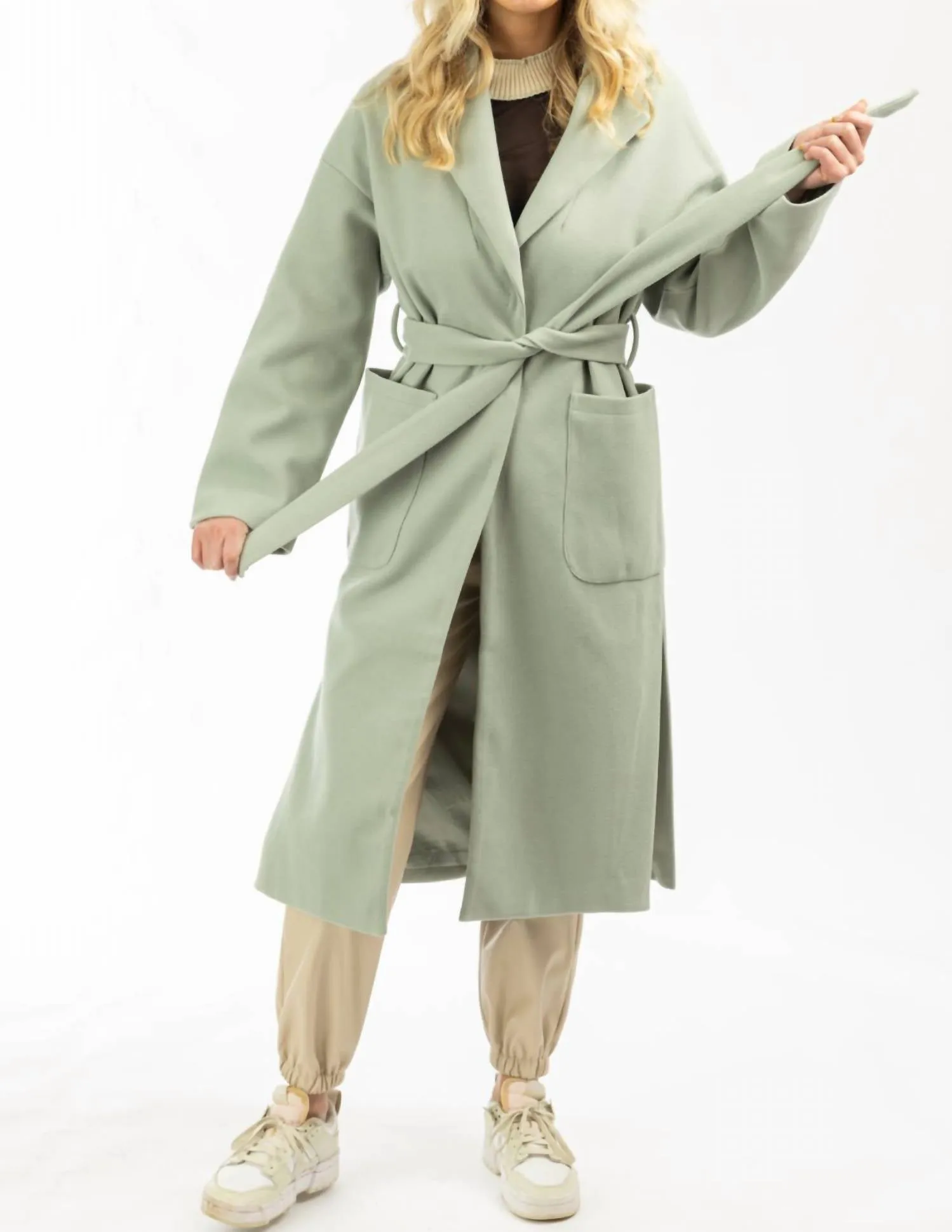 Oversize Belted Trench Coat In Mint