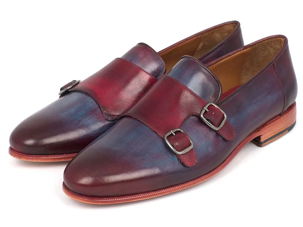 Paul Parkman Shoes Paul Parkman Men's Leather Double Monkstraps in Bordeaux & Navy