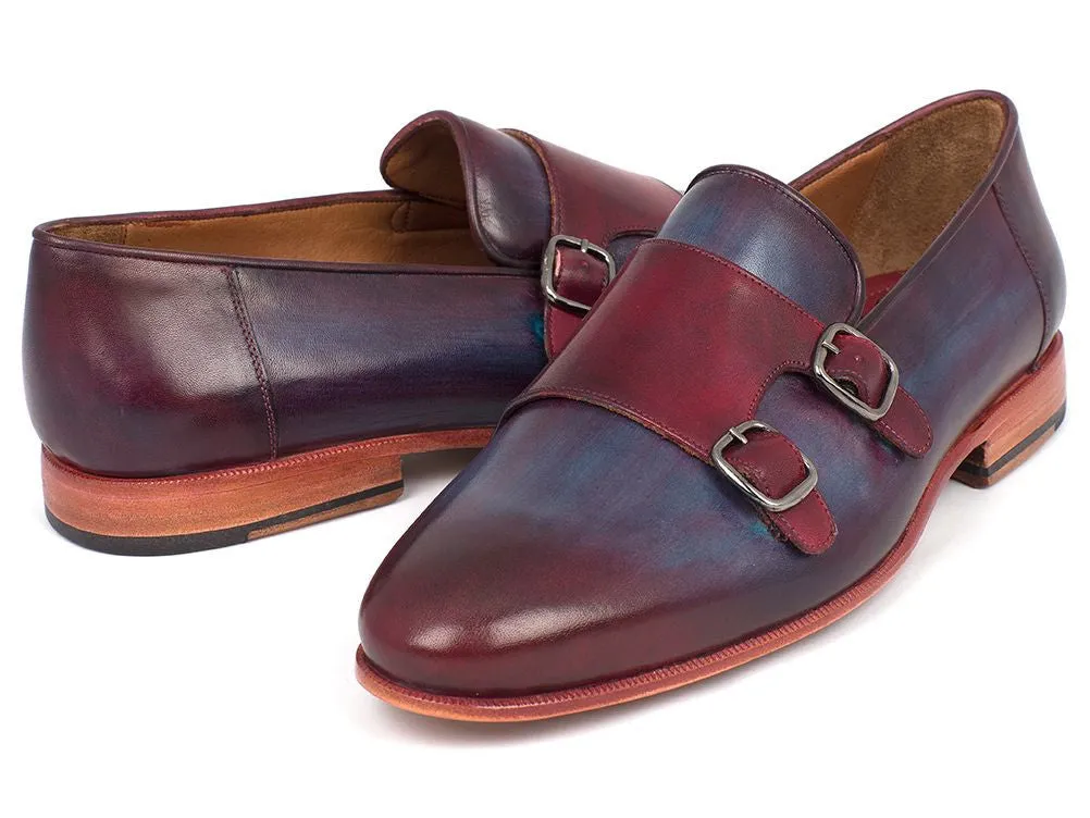 Paul Parkman Shoes Paul Parkman Men's Leather Double Monkstraps in Bordeaux & Navy