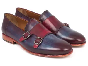 Paul Parkman Shoes Paul Parkman Men's Leather Double Monkstraps in Bordeaux & Navy