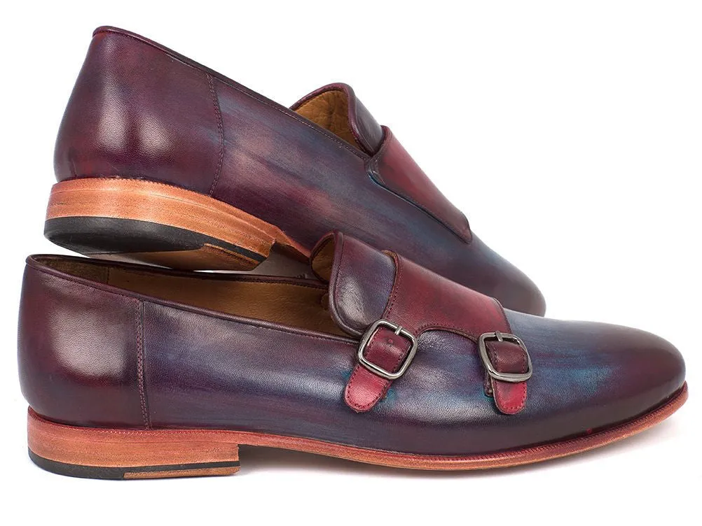 Paul Parkman Shoes Paul Parkman Men's Leather Double Monkstraps in Bordeaux & Navy