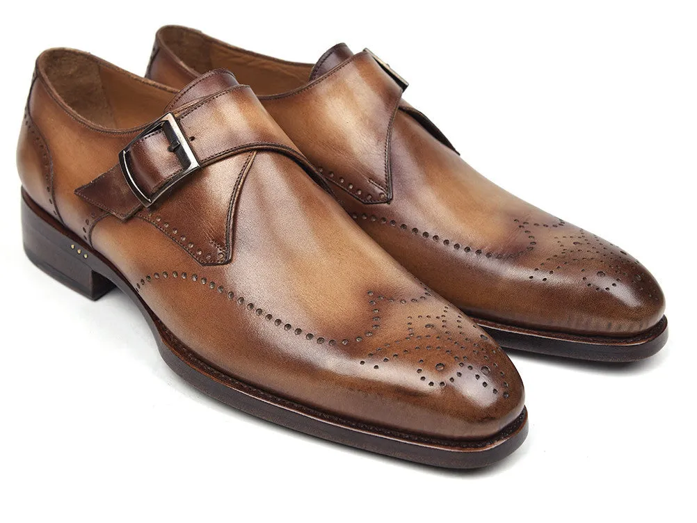 Paul Parkman Shoes Paul Parkman Men's Wingtip Single Monkstraps in Brown & Camel
