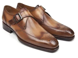 Paul Parkman Shoes Paul Parkman Men's Wingtip Single Monkstraps in Brown & Camel