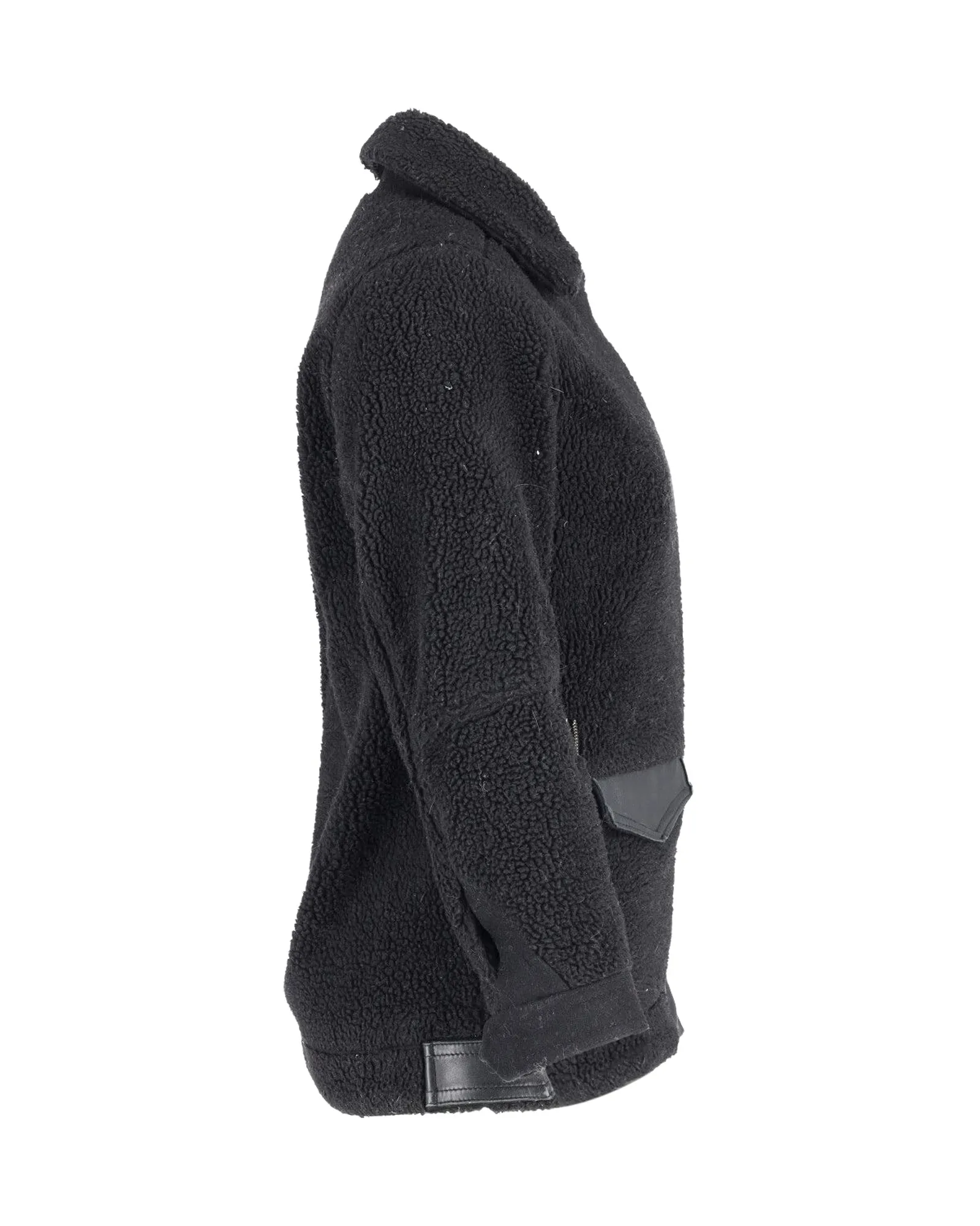 Sandro Paris Shearling Biker Coat in Black Wool