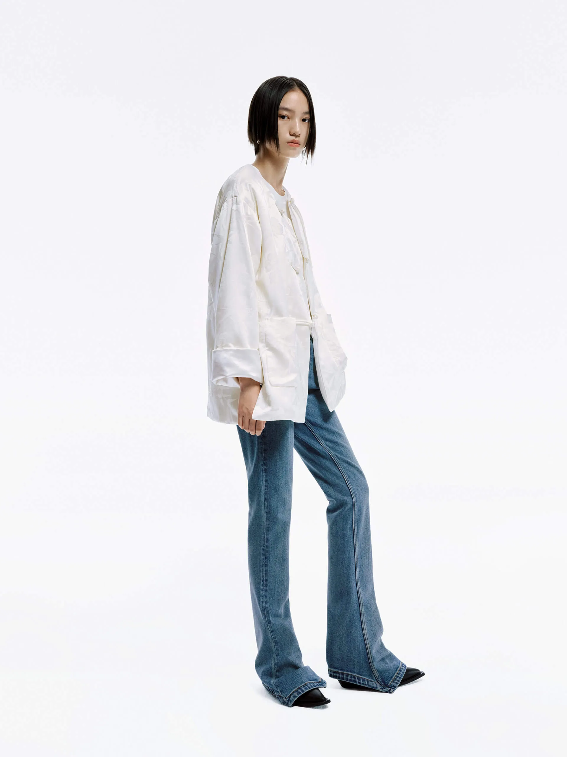 Silk Blend Collarless Coat