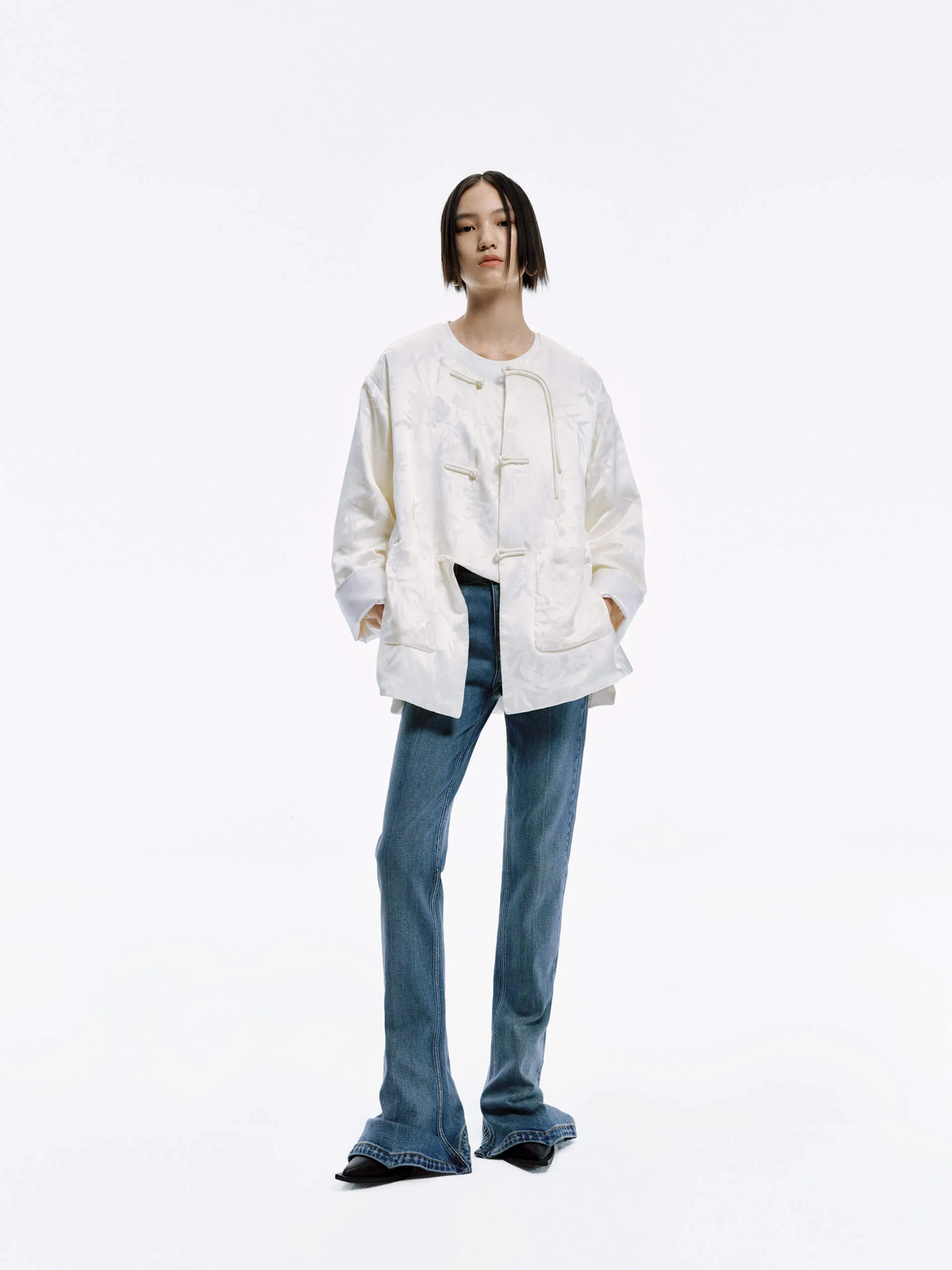 Silk Blend Collarless Coat
