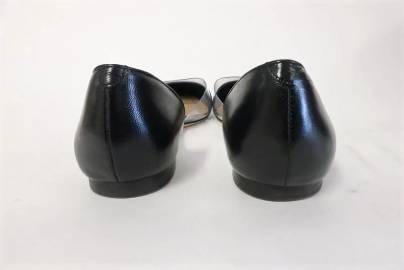 Tamara Mellon Darling Flat Black Leather & PVC Size US 7.5 d'Orsay Pointed Toe