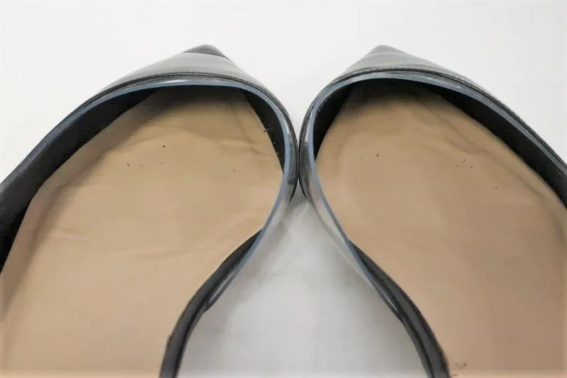 Tamara Mellon Darling Flat Black Leather & PVC Size US 7.5 d'Orsay Pointed Toe