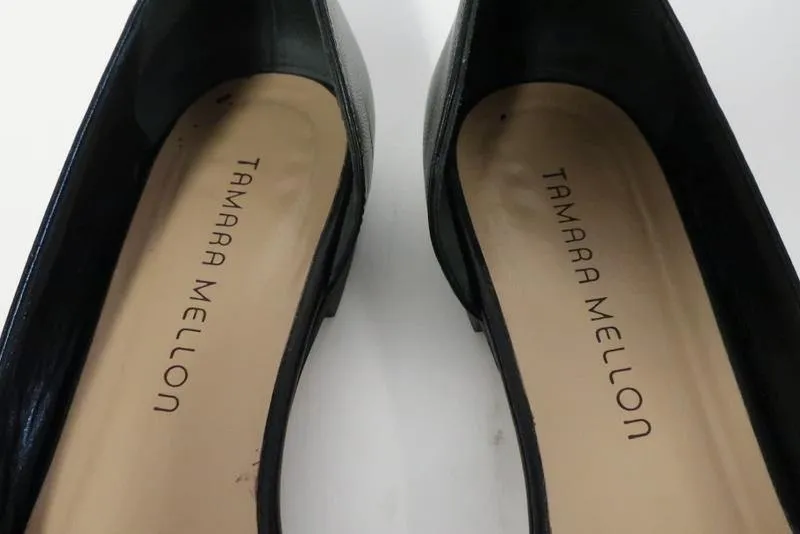 Tamara Mellon Darling Flat Black Leather & PVC Size US 7.5 d'Orsay Pointed Toe