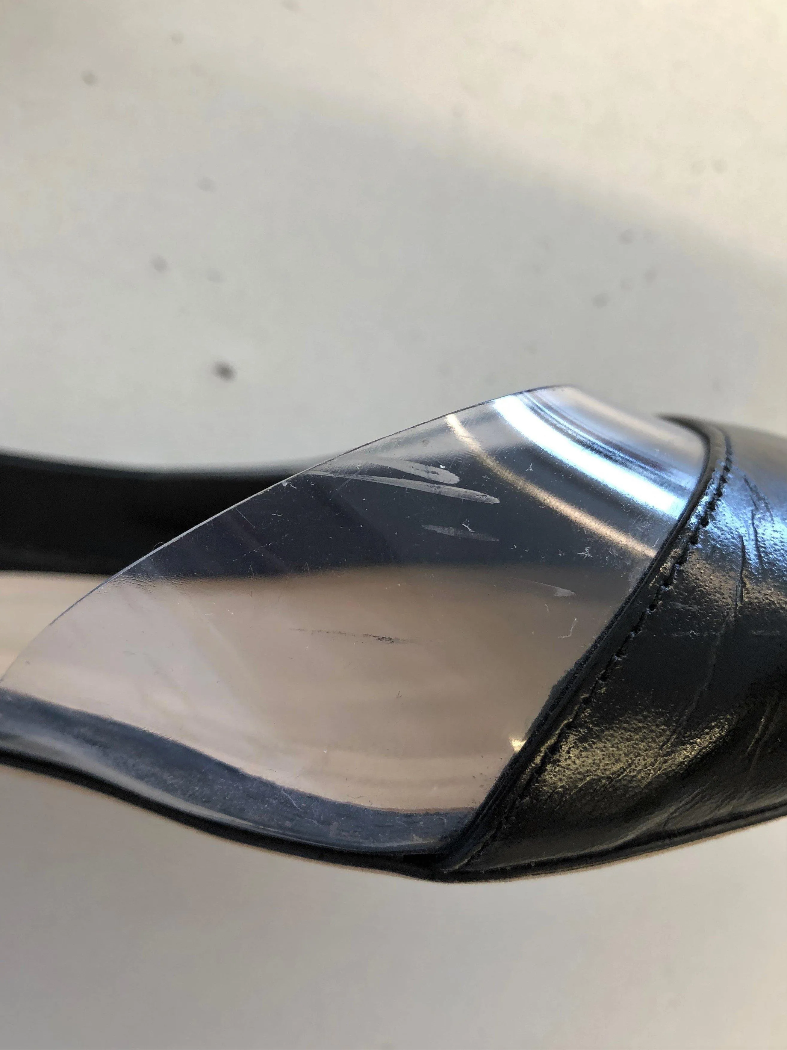 Tamara Mellon Darling Flat Black Leather & PVC Size US 7.5 d'Orsay Pointed Toe