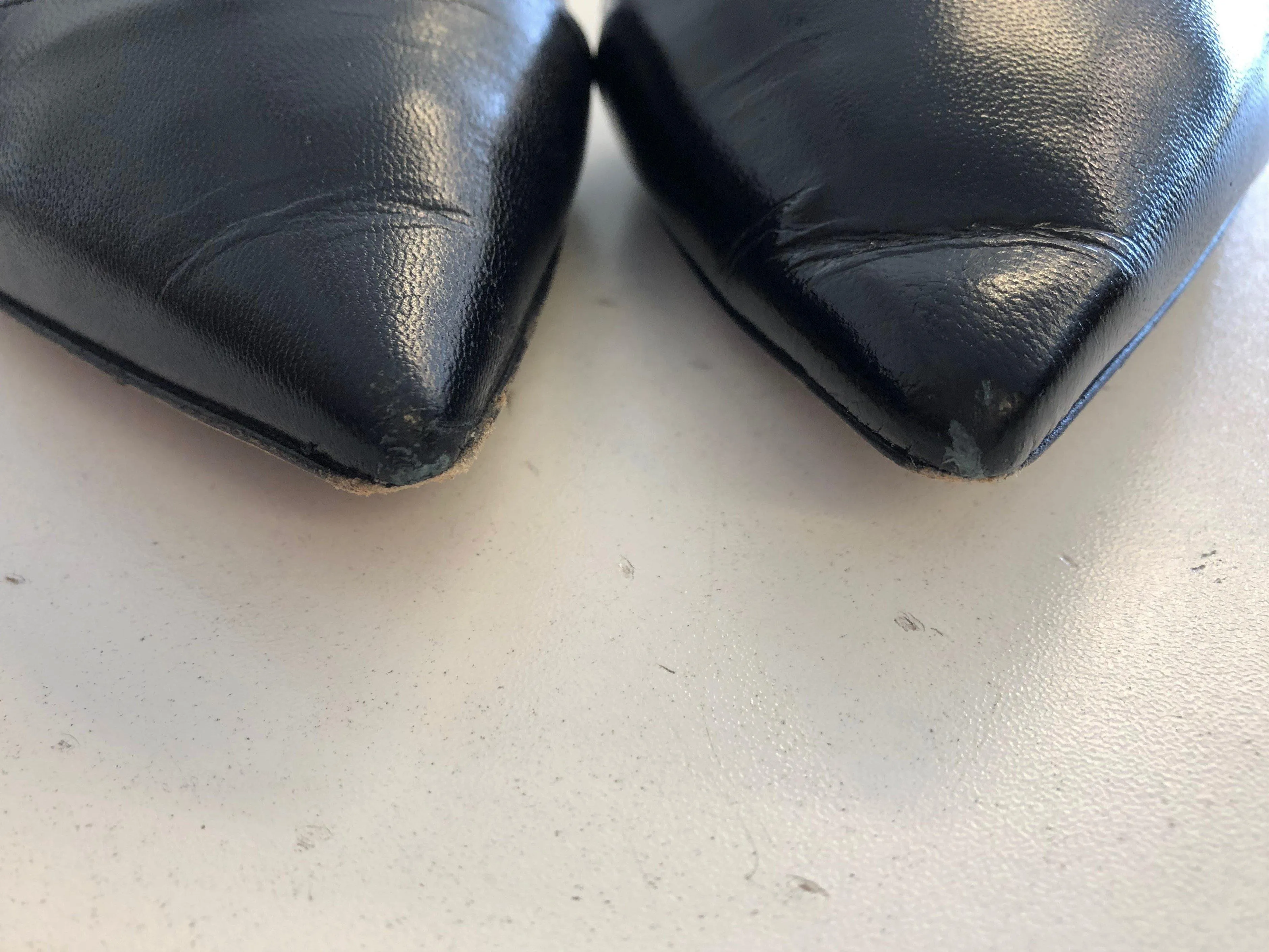 Tamara Mellon Darling Flat Black Leather & PVC Size US 7.5 d'Orsay Pointed Toe