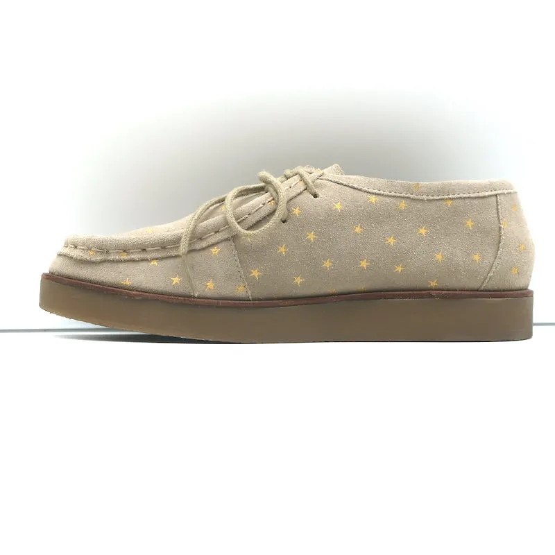 THE GREAT Scout Lace-Up Shoes Taupe Star Print Shearling-Lined Suede Size 8
