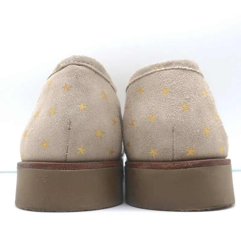 THE GREAT Scout Lace-Up Shoes Taupe Star Print Shearling-Lined Suede Size 8