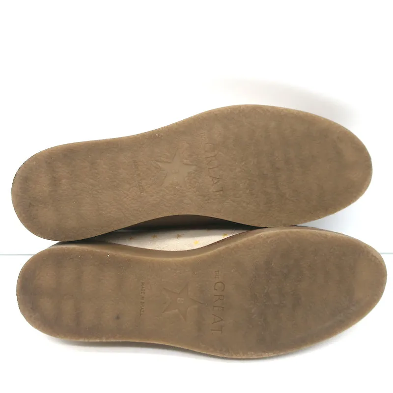 THE GREAT Scout Lace-Up Shoes Taupe Star Print Shearling-Lined Suede Size 8