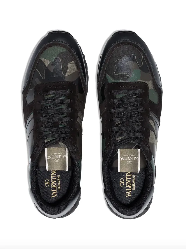 Valentino Garavani Rockrunner Camouflage fabric and nappa leather sneaker.