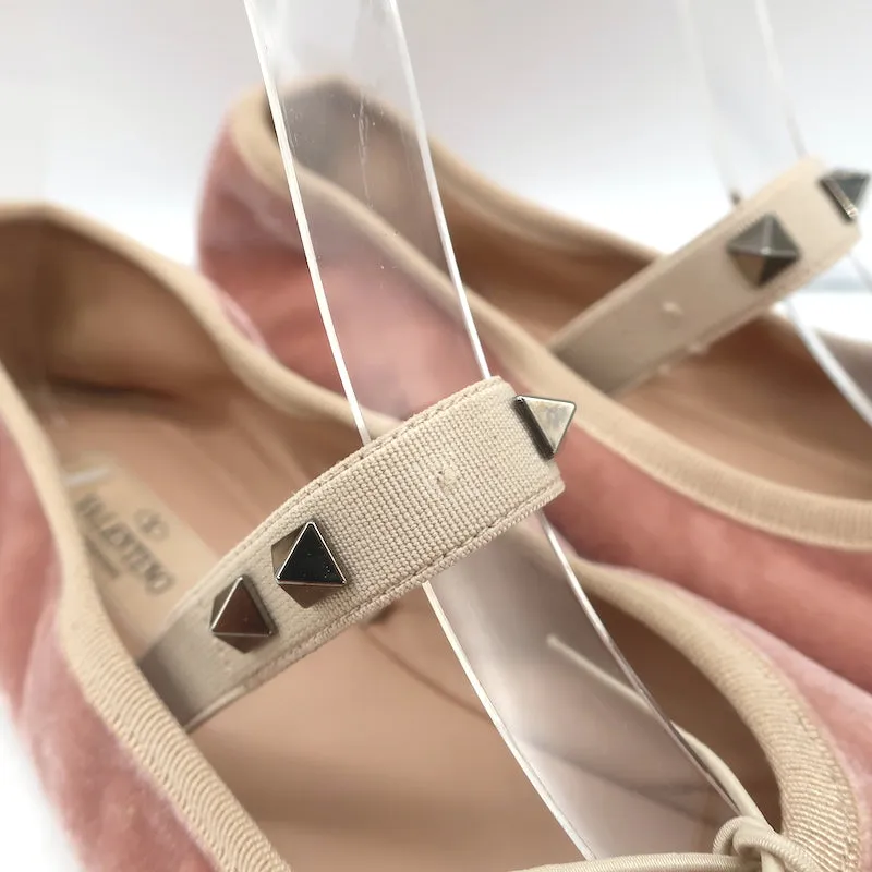 Valentino Rockstud Ballet Flats Blush Velvet Size 38.5