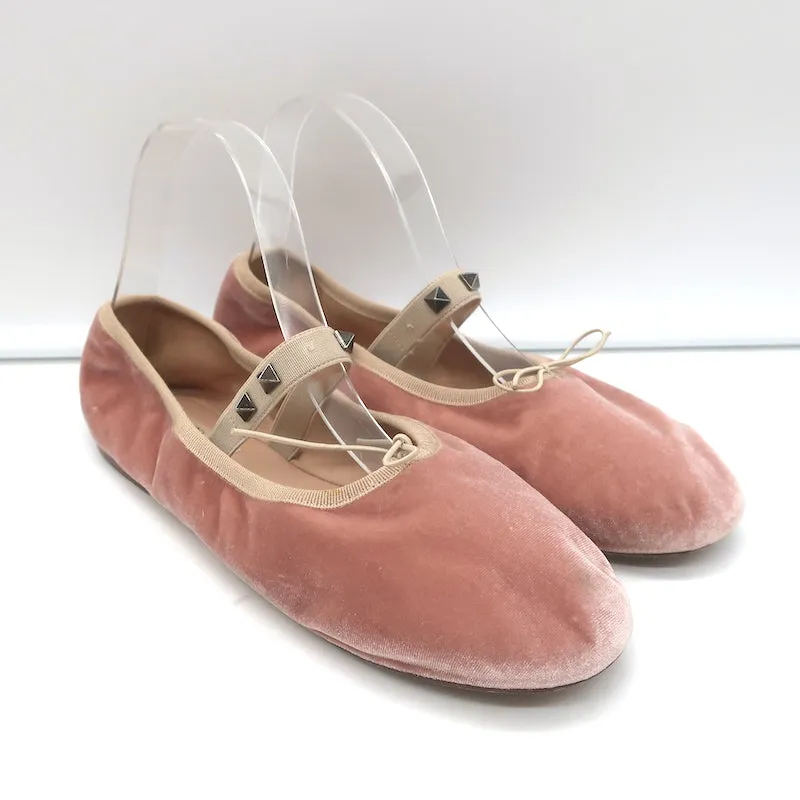 Valentino Rockstud Ballet Flats Blush Velvet Size 38.5