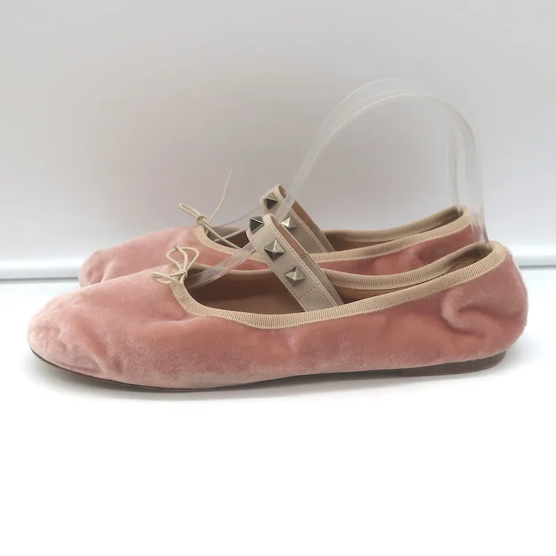 Valentino Rockstud Ballet Flats Blush Velvet Size 38.5