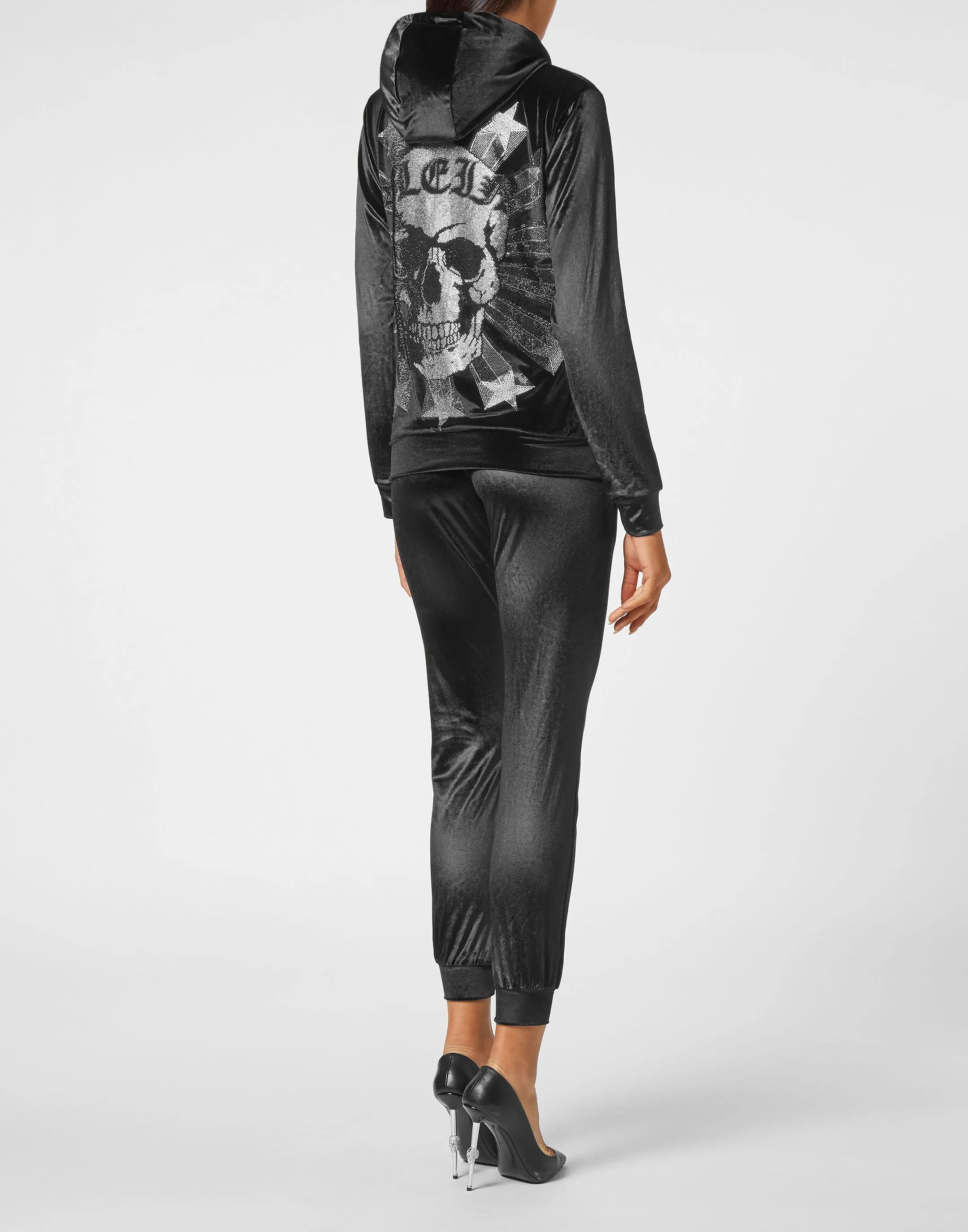 Velvet Jogging tracksuit:Top/Trousers Skull strass